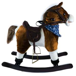 Brown and white rocking horse with saddle and reins, perfect for kids to learn balance and have fun - Rocking horse & animal