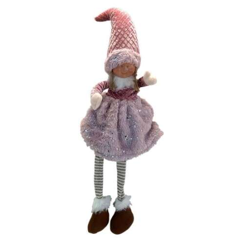Decoratiune de Crăciun fetiță roz, 58 cm înălțime, cu picioare lungi și o rochie sclipitoare