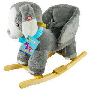 Robentoys Puppy rocking horse, grey plush rocking animal with wooden base, for toddlers and kids - Rocking horse & animal