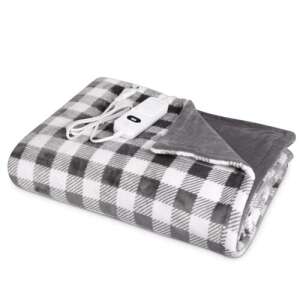 Navaris vyhrievaná elektrická deka Poncho, sivý a biely kockovaný vzor - Posteľná bielizeň