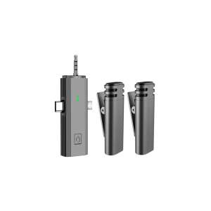 Vezeték nélküli mikrofon szett 2 mikrofonnal, Type-C, Lightning, 3.5mm Jack, okostelefonhoz, laptophoz, kamerához - Bluetooth adapter
