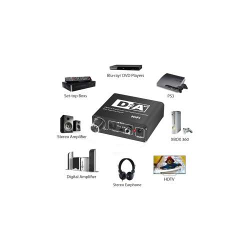 Digitális-analóg audio konverter, DAC, 32-192 KHz, digitális audio eszközök analóg hangszórókhoz, fejhallgatókhoz és erősítőkhöz való csatlakoztatásához - Bluetooth adapter