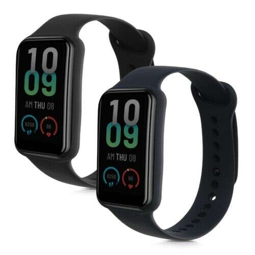 2 pack black and blue silicone watch bands for Amazfit Band 7 smartwatch