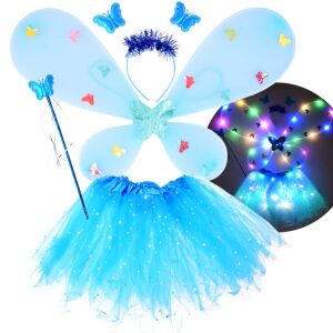 Complete Blue Butterfly Fairy Costume with LED Lights - Ramiz Costume for Kid