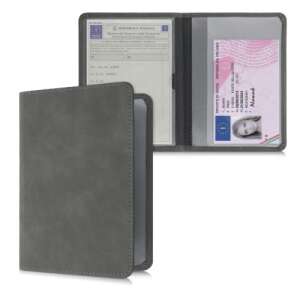 Kwmobile car document holder, grey, eco leather, for car registration and insurance documents - Dressing Accessory
