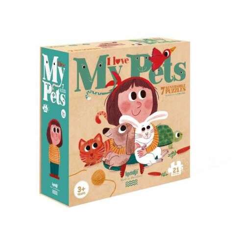 Djeco I Love My Pets 7 Reversible Puzzles, a fun and educational puzzle game for kids ages 3 and up