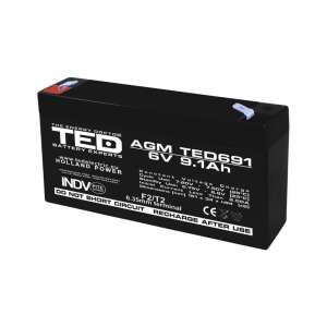 TED AGM 6V 9.1Ah Akkumulátor, VRLA Újratölthető Akkumulátor - Akkumulátor