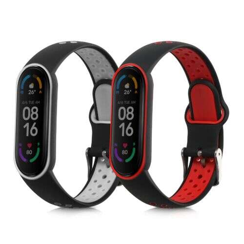 2 pack silicone replacement bands for Xiaomi Mi Smart Band 6, Mi Band 6, and Band 5, black and red