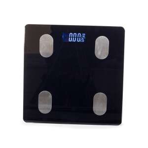Front view of the ANALITIKUS INTELLIGENS BLUETOOTH FÜRDŐSZOBA MÉRLEG smart scale, showing the digital display and the four stainless steel sensor pads - Verk Group Personal Scale