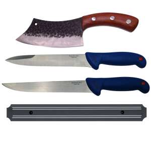 IdeallStore® Set de cuțite de bucătărie cu suport magnetic, include 2 cuțite pentru tocat carne și 1 cuțit de dezosare, oțel inoxidabil - Cuțite de bucătărie