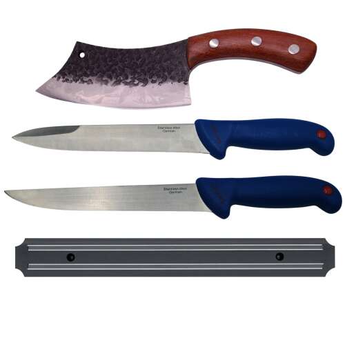 IdeallStore® Set de cuțite de bucătărie cu suport magnetic, include 2 cuțite pentru tocat carne și 1 cuțit de dezosare, oțel inoxidabil