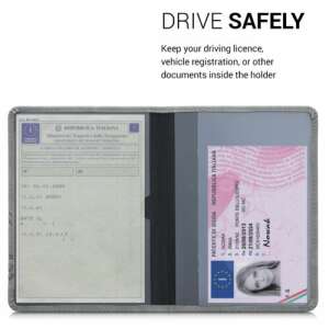 Kwmobile car document holder, grey, eco-leather, compass design, with car registration and driving license - Dressing Accessory