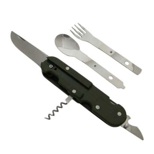 IdeallStore® Многофункционален нож, Outdoor Legion, неръждаема стомана, 6 функции, каки, 20 cm, разгънат с всички инструменти