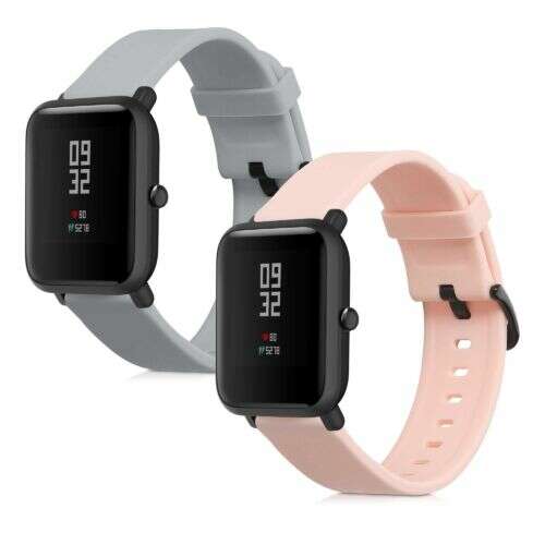 2 pack replacement watch bands for Huami Amazfit Bip S and Bip S Lite smartwatches, in pink and gray silicone