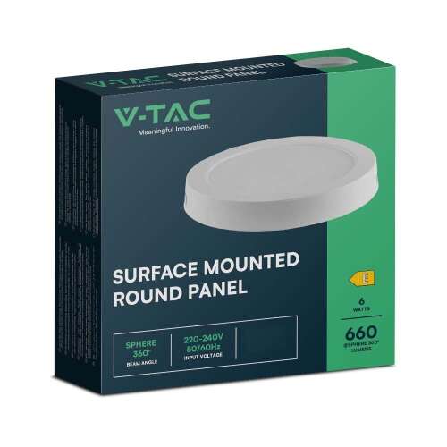 V-TAC felületre szerelhető kerek LED panel, 6W, hideg fehér, 660 lumen