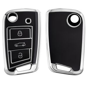 VW 3-Button Key Cover, Kwmobile, Black/Silver, Silicone, 56006.04