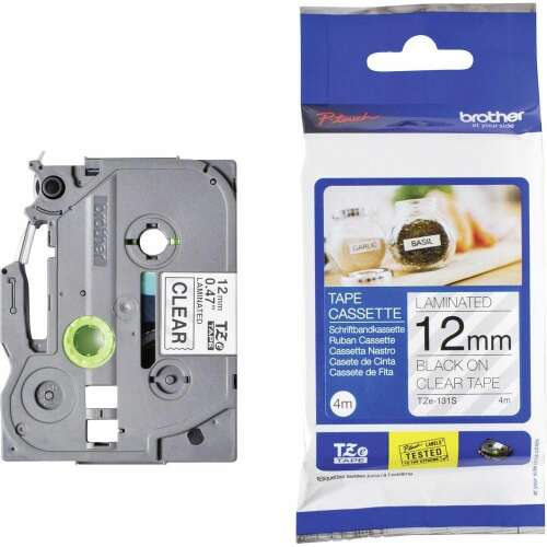 Brother TZE-131s laminált P-touch szalag (12mm) Fekete on Clear - 4m TZE131S 76568046