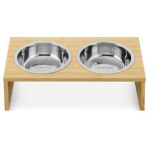 Set de 2 boluri pentru animale de companie Navaris cu suport ridicat din bambus, boluri din oțel inoxidabil, capacitate de 400 ml - Petshop