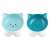 Navaris ceramic cat food and water bowl, set of 2, blue and green, with cat face design, non-slip feet