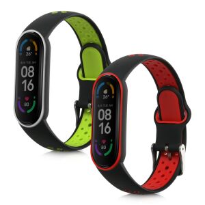 Xiaomi Mi Band 6/5 Replacement Silicone Straps - Black with Green and Red Accents - Smart watch strap