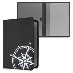Kwmobile държач за документи за кола с дизайн компас, черен и бял, еко кожа - Мода и обличане