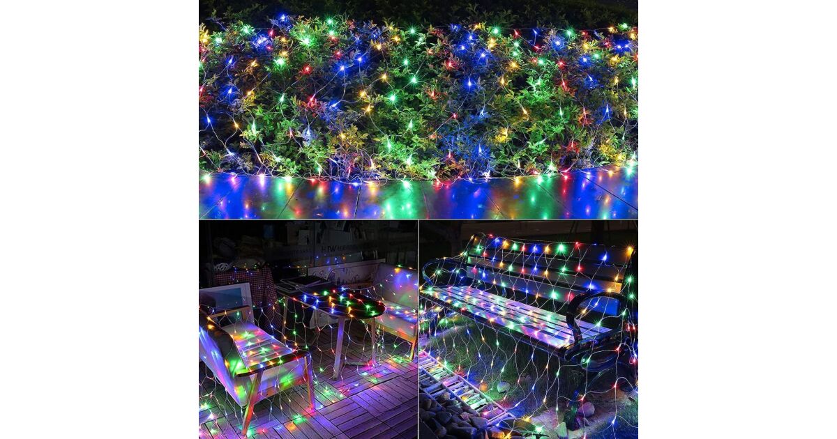 Yoto Christmas Net Light, 3mx3m, 320 LEDs, 1.5m Extension, 8 Lights, Connectable, Transparent Cable, Indoor/Outdoor, Multicolor 112989327
