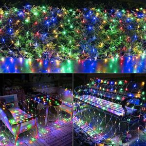 Yoto Karácsonyi fényháló, 3 mx 3 m, 320 LED, 1,5 m hosszabbítás, 8 lámpa, összekapcsolható, átlátszó vezeték, beltéri/kültéri, többszínű