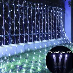 Yoto 3m x 1m luminițe de Crăciun cu plasă LED, albe, exterior, 160 LED-uri, 8 moduri de iluminare, interconectabile - Flippy Ghirlande luminoase