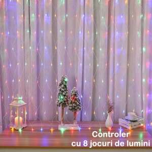 Коледни светлини Yoto с мрежеста форма, 120 LED, многоцветни, 1,5m x 1,5m, 8 светлинни режима, за вътрешна/външна употреба - Декорация