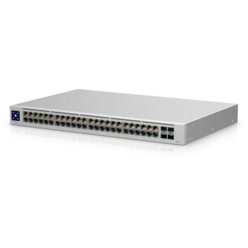 Ubiquiti UniFi Switch Gen2, 48 port Gigabit Ethernet kapcsoló 4 SFP porttal, ferde nézet