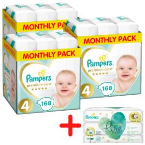 Pampers Premium Care havi Pelenkacsomag 9-14kg Maxi 4 (3x168db) + Pampers Coco Pure nedves Törlőkendő (3x42db)