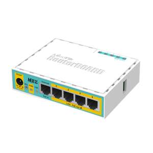 MikroTik hEX PoE lite router, 5x 10/100Mbit LAN port, 4x PoE, USB - Wi-Fi router, adapter