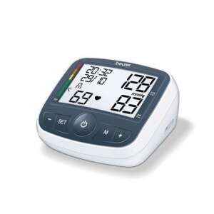 Beurer BM 40 upper arm blood pressure monitor, white and gray, with large display showing blood pressure, pulse, and time - Blood pressure monitor