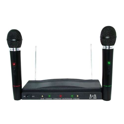 K&K AT-308 vezeték nélküli mikrofon szett, 2 mikrofon, fekete