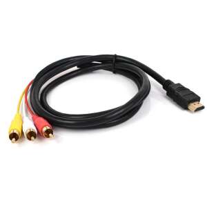 HDMI->3RCA átalakító kábel, 1,5 méter, HDMI-ről 3RCA Video Audio AV-re, csatlakozó átalakító, fekete színű 76618576 
