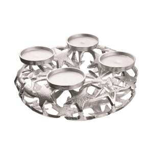 Ezüst adventi koszorú csillag mintával, 30 cm átmérőjű, 4 gyertyához - Koszorú