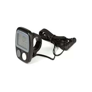 Black LCD bicycle speedometer with 14 functions, mounted on handlebar, with sensor and cable - Bicycle computer