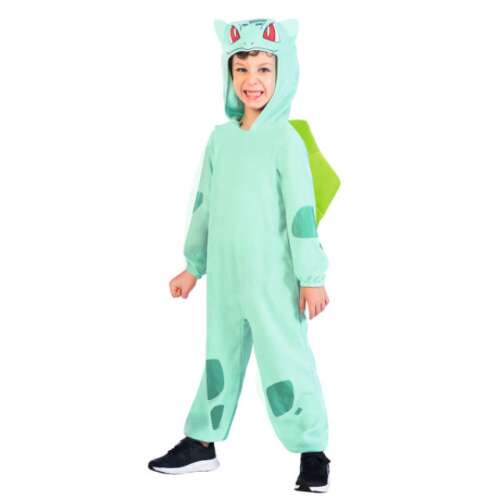 Pokemon Bulbasaur jelmez gyerekeknek, 3-4 éveseknek, zöld ugróruha kapucnival és farokkal, tökéletes Halloweenra vagy cosplay-re