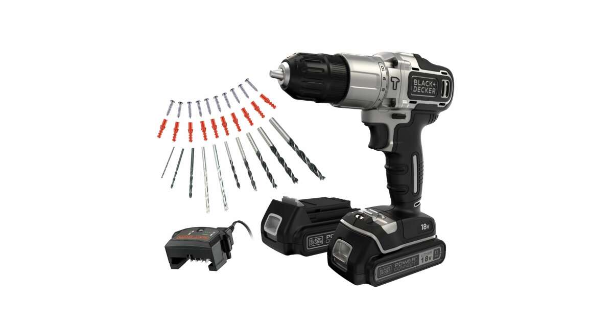 Black Decker BDCHD18SC2K QW impact drill with 2 mechanical