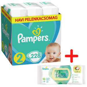 Pampers Active Baby havi Pelenkacsomag 4-8kg Mini 2 (228db) + Pampers Coco Pure nedves Törlőkendő (42db)