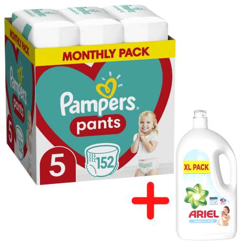 Pampers Pants havi Pelenkacsomag 12-17kg Junior 5 (152db) + Ariel Sensitive Folyékony Mosószer 3,905l 71 mosáshoz