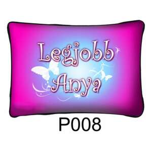 Rózsaszín díszpárna fehér lepkékkel és a 'Legjobb Anya' felirattal - Díszpárna