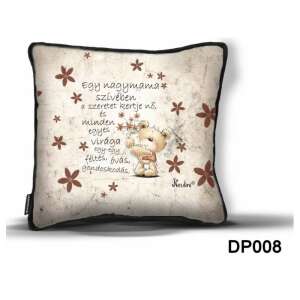 Díszpárna idézettel nagymamáknak, mackóval és virágokkal - Díszpárna