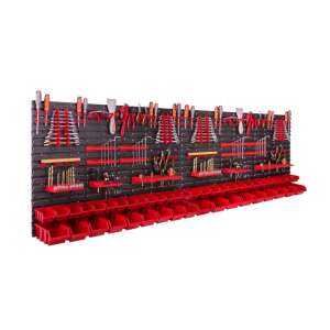 Panou de perete cu 86 de suporturi si 46 de cutii 230x78cm Botle #negru-rosu 32499696 Organizatori de scule și piese