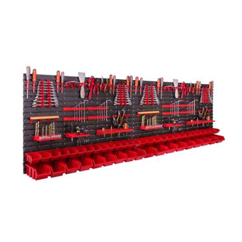 Panou de perete cu 86 de suporturi si 46 de cutii 230x78cm Botle #negru-rosu
