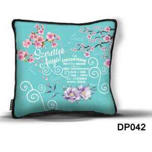 Díszpárna anyáknak, virágos mintával türkiz alapon, idézettel - Díszpárna