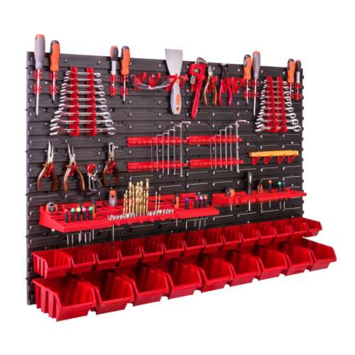 Botle Werkzeugwand mit 42 Haltern und 23 Boxen 115x78cm #schwarz-rot Werkzeugwand Organizer mit 42 Haltern und 23 Boxen