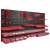 Botle tool wall with 44 holders and 30 lockable boxes, black and red, angled view