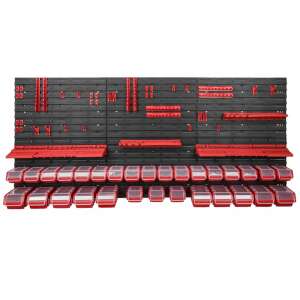 Botle Tool wall with 44 holders and 30 lockable boxes 178x78cm #fekete-red