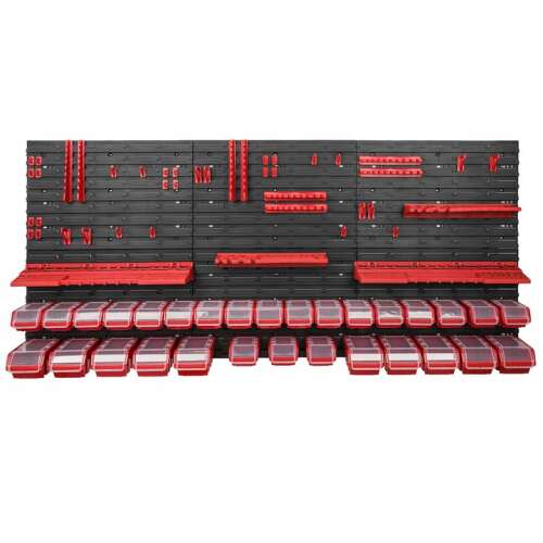 Botle Tool wall with 44 holders and 30 lockable boxes 178x78cm #fekete-red